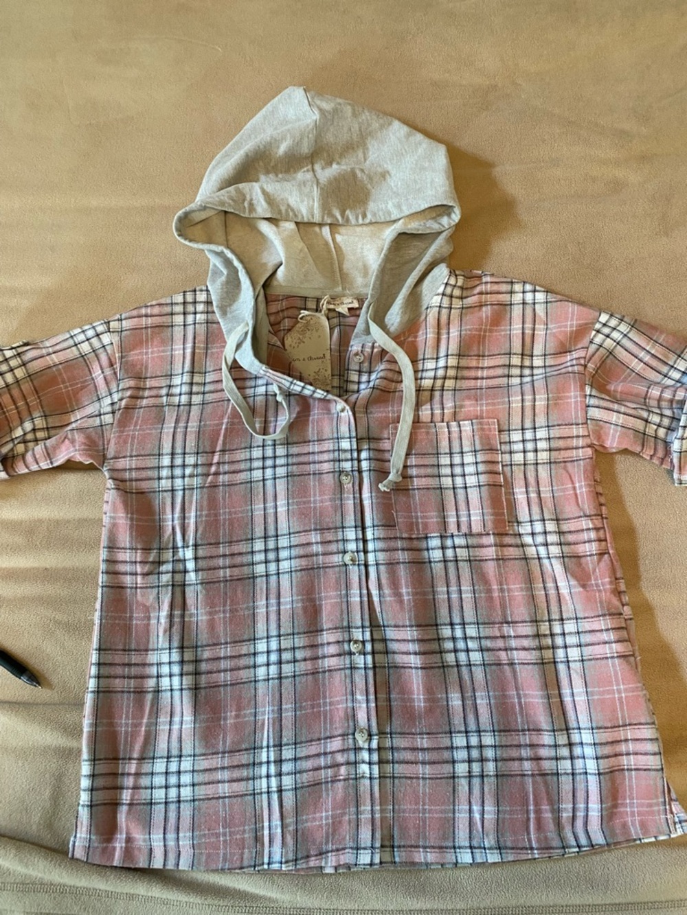 Women’s Size Small Hooded Pink Plaid Button-Up Shirt